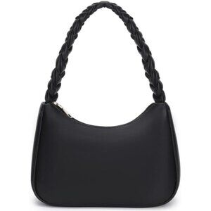 Women Braid Black Imported Polyester Leather Zipper Closure Mini Tote Handbag